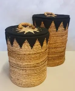 Mand van bananenblad met deksel - zwart. Set 2